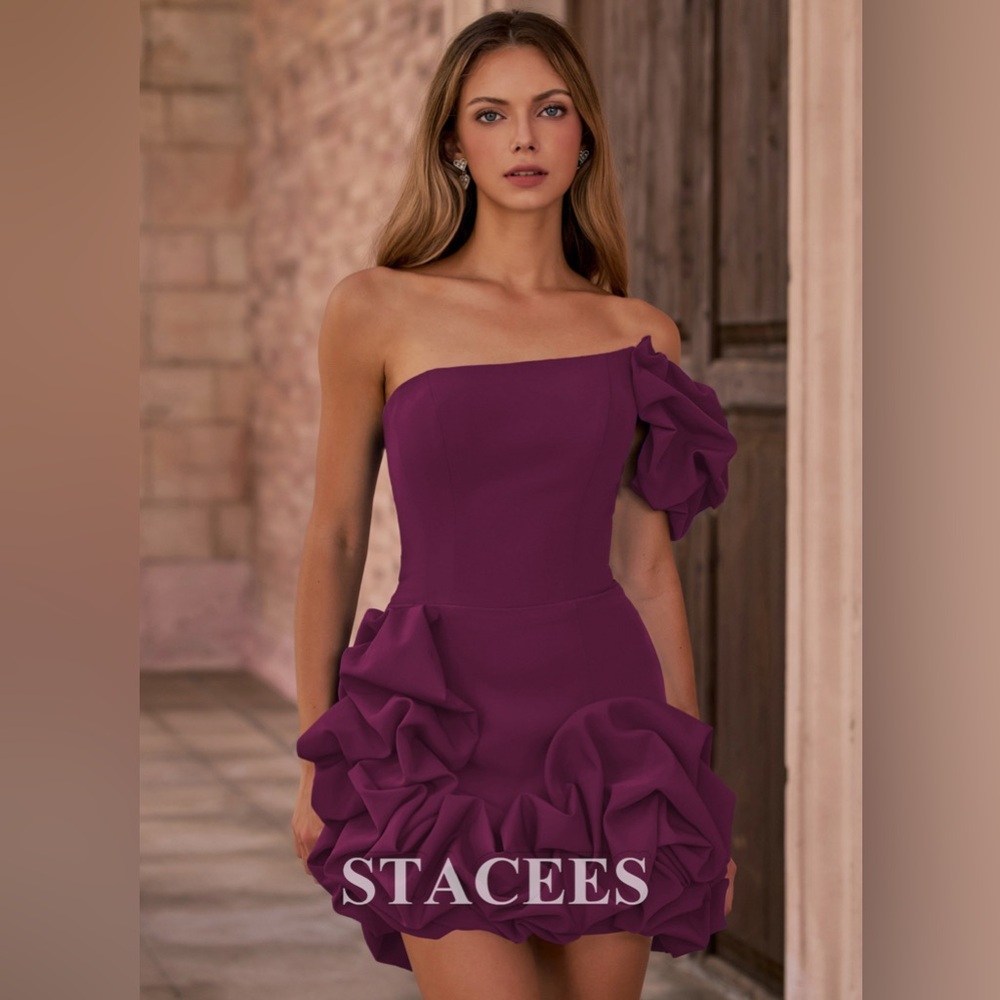 NWT Stacees Fitted Off One-Shoulder Ruffled Short Sleeve Mini Dress Size 0